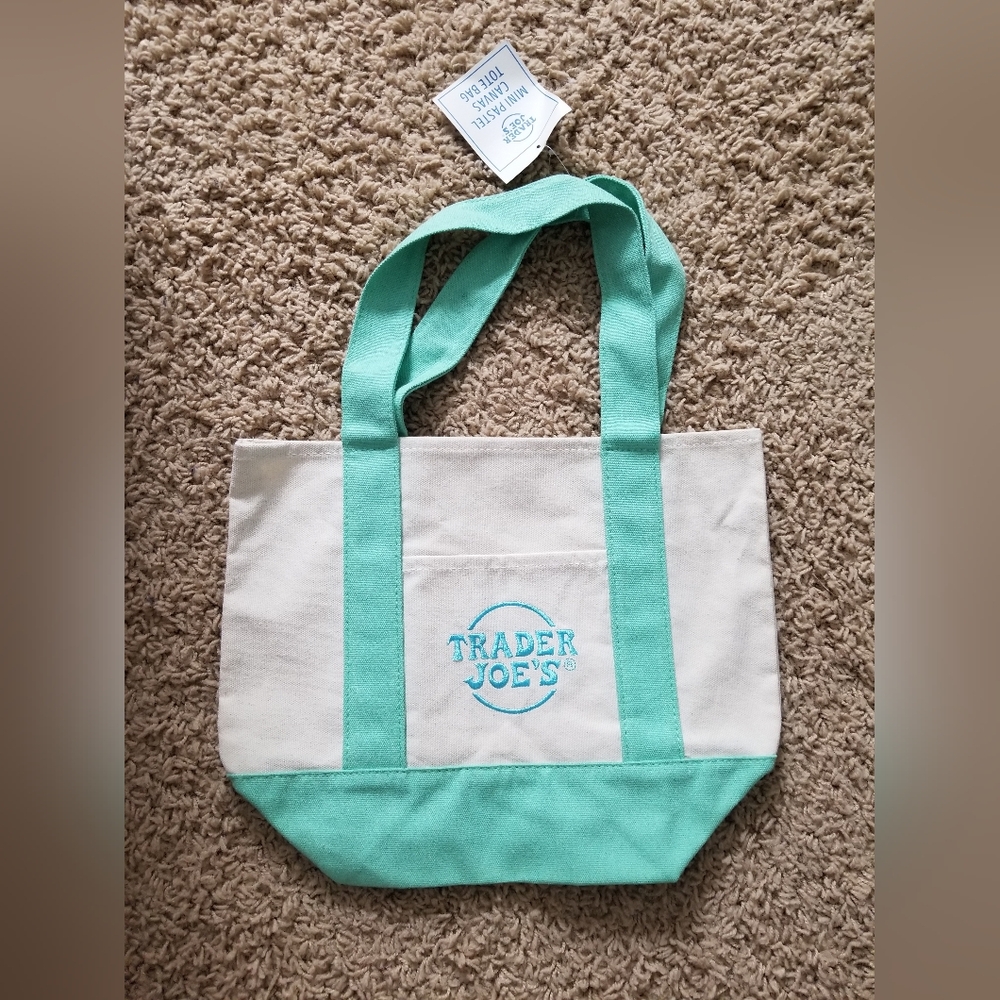 Trader Joe'S Mint Green and Cream Tote Bag